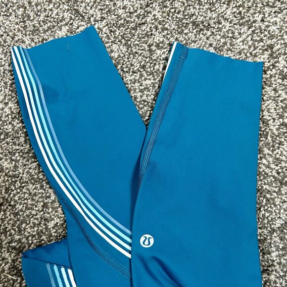 Lululemon Womens Speed Limit Leggings Size 4 Bermuda Teal Striped Length Altered - Picture 10 of 10